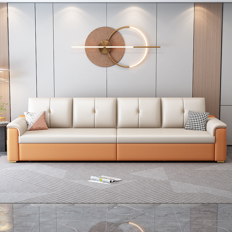 Contemporary Sofa Futon White with Storage Pillow Back Pillow Top Arms Sofa Bed 106"L x 31"W x 32"H Clearhalo 'furn' 'furn_futons' 'Furniture' 'Futons & Daybeds' 'Futons' 'Living Room Furniture' 7278855