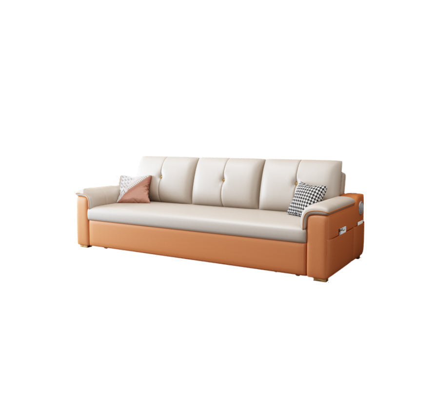Contemporary Sofa Futon White with Storage Pillow Back Pillow Top Arms Sofa Bed 94.5"L x 31.5"W x 32"H Latex & Coir Clearhalo 'furn' 'furn_futons' 'Furniture' 'Futons & Daybeds' 'Futons' 'Living Room Furniture' 7278856