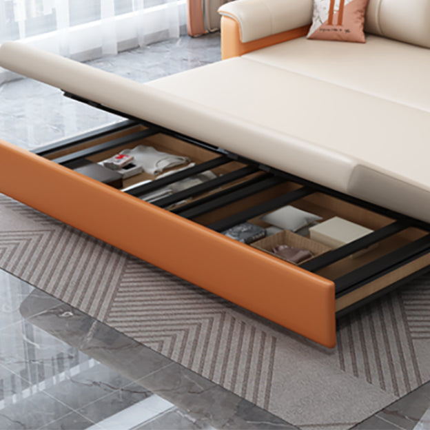 Contemporary Sofa Futon White with Storage Pillow Back Pillow Top Arms Sofa Bed Clearhalo 'furn' 'furn_futons' 'Furniture' 'Futons & Daybeds' 'Futons' 'Living Room Furniture' 7278858