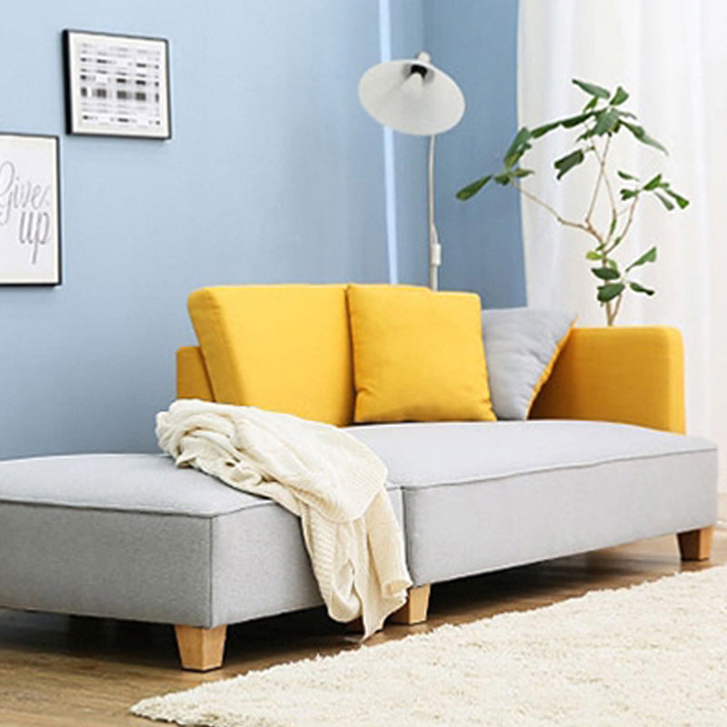 Scandinavian Lazy Sofa Linen Blend TV Chair with Pillows and Ottoman Chaise with Ottoman Light Grey-Yellow Clearhalo 'Chairs & Seating' 'Chaise Lounge' 'chaise_lounge' 'furn' 'furn_chaise_lounge' 'Furniture' 'Living Room Furniture' 7280223