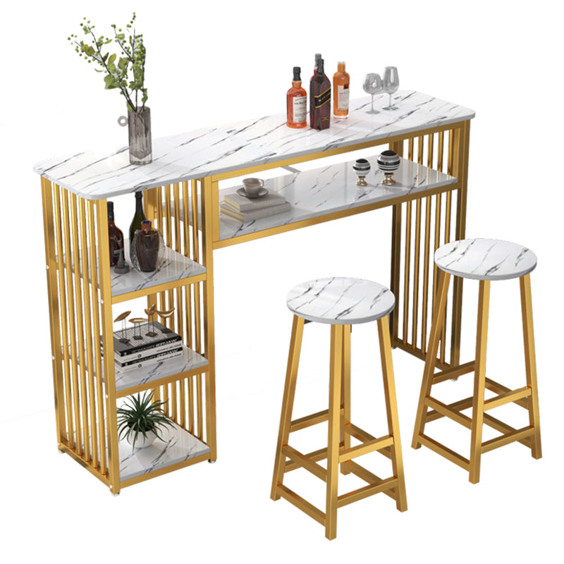 Glam Rectangle Wood Counter Table 3/4 Pieces Bar Table Set for Cafe Table & Chair(s) White-Gold Clearhalo 'Bar Furniture' 'furn' 'furn_home_bar_bar_sets' 'Furniture' 'Home Bars & Bar Sets' 'home_bar_bar_sets' 'Kitchen & Dining Furniture' 7281262