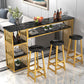 Glam Rectangle Wood Counter Table 3/4 Pieces Bar Table Set for Cafe Table & Chair(s) Black-Gold Clearhalo 'Bar Furniture' 'furn' 'furn_home_bar_bar_sets' 'Furniture' 'Home Bars & Bar Sets' 'home_bar_bar_sets' 'Kitchen & Dining Furniture' 7281272