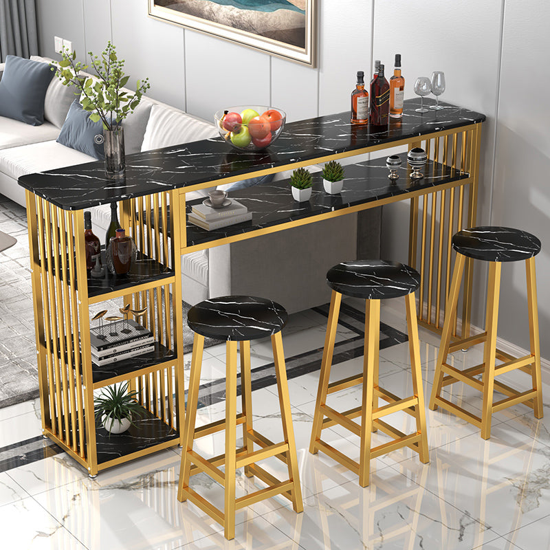 Glam Rectangle Wood Counter Table 3/4 Pieces Bar Table Set for Cafe Table & Chair(s) Black-Gold Clearhalo 'Bar Furniture' 'furn' 'furn_home_bar_bar_sets' 'Furniture' 'Home Bars & Bar Sets' 'home_bar_bar_sets' 'Kitchen & Dining Furniture' 7281272