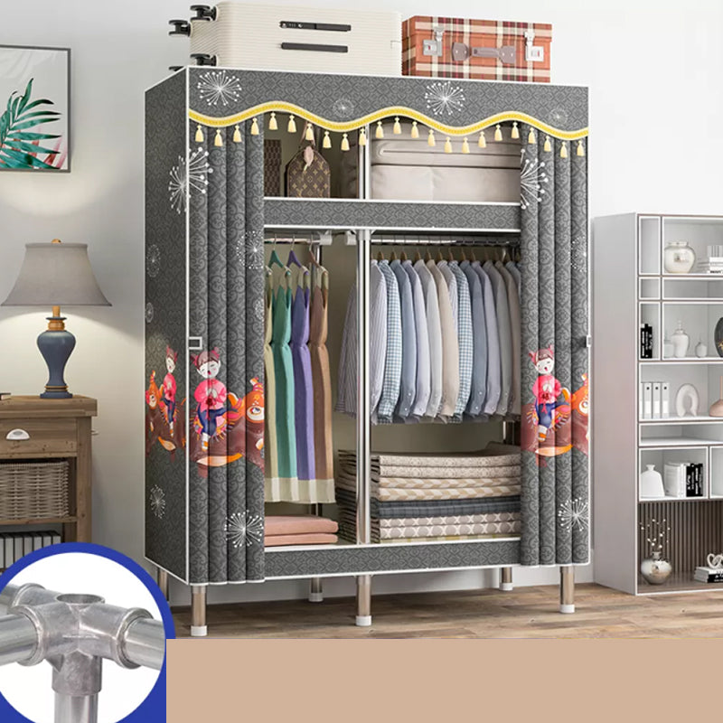 Freestanding Metal Frame Wardrobe Modern Removable Wardrobe with Legs 41"L x 18"W x 67"H Dark Gray Clearhalo 'Armoires & Wardrobes' 'armoires_wardrobes' 'Bedroom Furniture' 'furn' 'furn_armoires_wardrobes' 'Furniture' 7281915