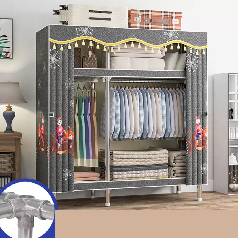 Freestanding Metal Frame Wardrobe Modern Removable Wardrobe with Legs 51"L x 18"W x 67"H Dark Gray Clearhalo 'Armoires & Wardrobes' 'armoires_wardrobes' 'Bedroom Furniture' 'furn' 'furn_armoires_wardrobes' 'Furniture' 7281916