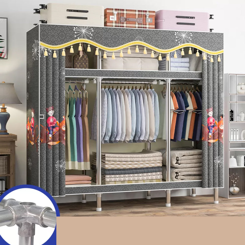 Freestanding Metal Frame Wardrobe Modern Removable Wardrobe with Legs 59"L x 18"W x 67"H Dark Gray Clearhalo 'Armoires & Wardrobes' 'armoires_wardrobes' 'Bedroom Furniture' 'furn' 'furn_armoires_wardrobes' 'Furniture' 7281919