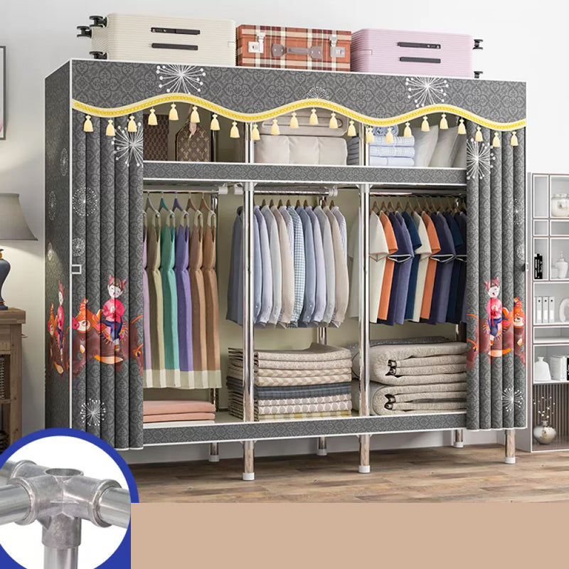 Freestanding Metal Frame Wardrobe Modern Removable Wardrobe with Legs 67"L x 18"W x 67"H Dark Gray Clearhalo 'Armoires & Wardrobes' 'armoires_wardrobes' 'Bedroom Furniture' 'furn' 'furn_armoires_wardrobes' 'Furniture' 7281921