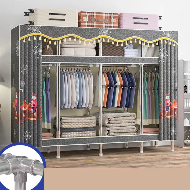 Freestanding Metal Frame Wardrobe Modern Removable Wardrobe with Legs 81"L x 18"W x 67"H Dark Gray Clearhalo 'Armoires & Wardrobes' 'armoires_wardrobes' 'Bedroom Furniture' 'furn' 'furn_armoires_wardrobes' 'Furniture' 7281923