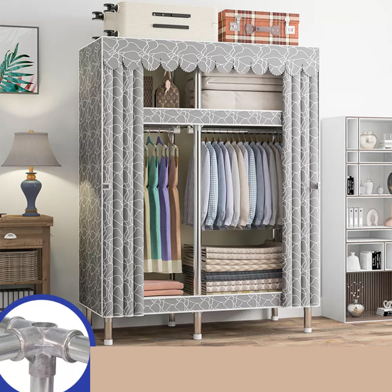Freestanding Metal Frame Wardrobe Modern Removable Wardrobe with Legs 41"L x 18"W x 67"H Light Gray Clearhalo 'Armoires & Wardrobes' 'armoires_wardrobes' 'Bedroom Furniture' 'furn' 'furn_armoires_wardrobes' 'Furniture' 7281927