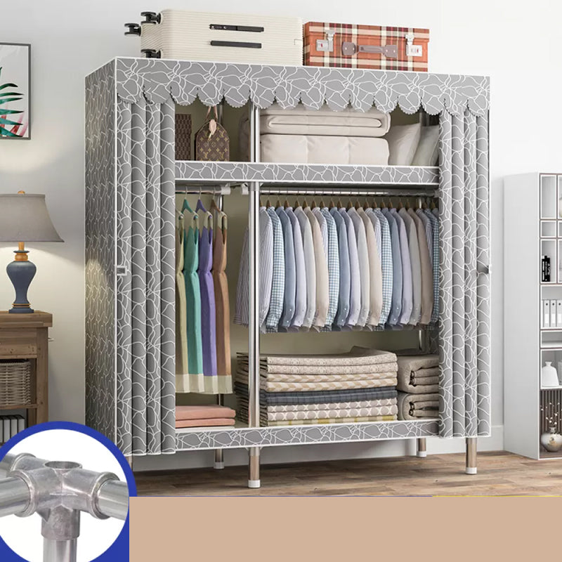 Freestanding Metal Frame Wardrobe Modern Removable Wardrobe with Legs 51"L x 18"W x 67"H Light Gray Clearhalo 'Armoires & Wardrobes' 'armoires_wardrobes' 'Bedroom Furniture' 'furn' 'furn_armoires_wardrobes' 'Furniture' 7281929
