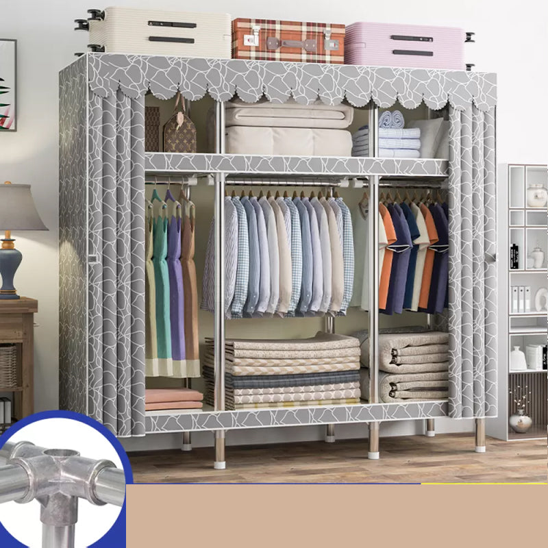 Freestanding Metal Frame Wardrobe Modern Removable Wardrobe with Legs 59"L x 18"W x 67"H Light Gray Clearhalo 'Armoires & Wardrobes' 'armoires_wardrobes' 'Bedroom Furniture' 'furn' 'furn_armoires_wardrobes' 'Furniture' 7281931