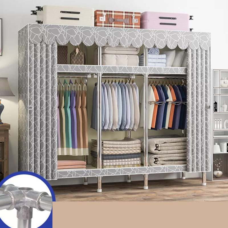 Freestanding Metal Frame Wardrobe Modern Removable Wardrobe with Legs 67"L x 18"W x 67"H Light Gray Clearhalo 'Armoires & Wardrobes' 'armoires_wardrobes' 'Bedroom Furniture' 'furn' 'furn_armoires_wardrobes' 'Furniture' 7281932