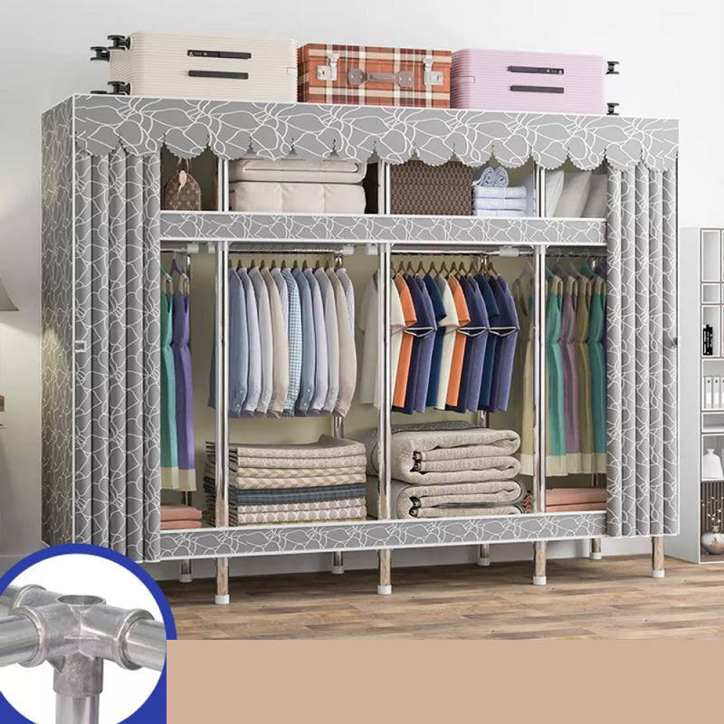 Freestanding Metal Frame Wardrobe Modern Removable Wardrobe with Legs 81"L x 18"W x 67"H Light Gray Clearhalo 'Armoires & Wardrobes' 'armoires_wardrobes' 'Bedroom Furniture' 'furn' 'furn_armoires_wardrobes' 'Furniture' 7281934