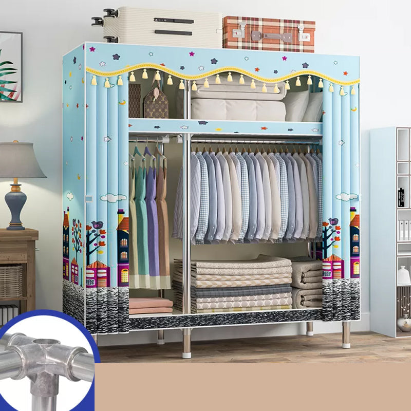 Freestanding Metal Frame Wardrobe Modern Removable Wardrobe with Legs 51"L x 18"W x 67"H Light Blue Clearhalo 'Armoires & Wardrobes' 'armoires_wardrobes' 'Bedroom Furniture' 'furn' 'furn_armoires_wardrobes' 'Furniture' 7281937