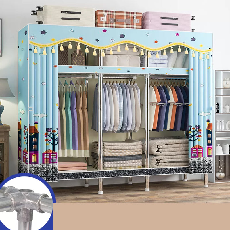 Freestanding Metal Frame Wardrobe Modern Removable Wardrobe with Legs 67"L x 18"W x 67"H Light Blue Clearhalo 'Armoires & Wardrobes' 'armoires_wardrobes' 'Bedroom Furniture' 'furn' 'furn_armoires_wardrobes' 'Furniture' 7281939