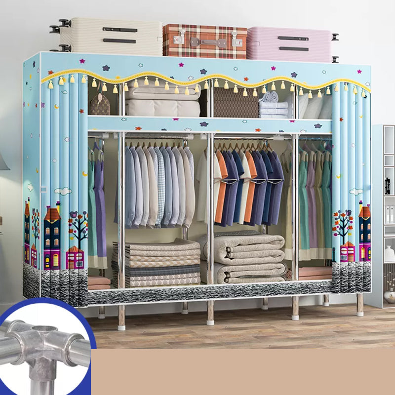 Freestanding Metal Frame Wardrobe Modern Removable Wardrobe with Legs 81"L x 18"W x 67"H Light Blue Clearhalo 'Armoires & Wardrobes' 'armoires_wardrobes' 'Bedroom Furniture' 'furn' 'furn_armoires_wardrobes' 'Furniture' 7281940