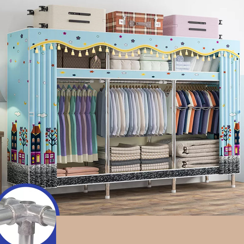 Freestanding Metal Frame Wardrobe Modern Removable Wardrobe with Legs 98.5"L x 18"W x 67"H Light Blue Clearhalo 'Armoires & Wardrobes' 'armoires_wardrobes' 'Bedroom Furniture' 'furn' 'furn_armoires_wardrobes' 'Furniture' 7281941