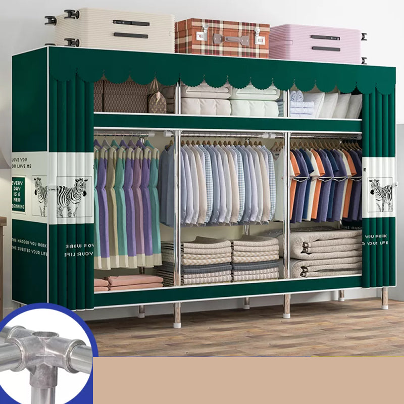Freestanding Metal Frame Wardrobe Modern Removable Wardrobe with Legs 98.5"L x 18"W x 67"H Dark Green Clearhalo 'Armoires & Wardrobes' 'armoires_wardrobes' 'Bedroom Furniture' 'furn' 'furn_armoires_wardrobes' 'Furniture' 7281947