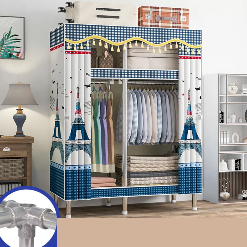 Freestanding Metal Frame Wardrobe Modern Removable Wardrobe with Legs 41"L x 18"W x 67"H White-Blue Clearhalo 'Armoires & Wardrobes' 'armoires_wardrobes' 'Bedroom Furniture' 'furn' 'furn_armoires_wardrobes' 'Furniture' 7281948