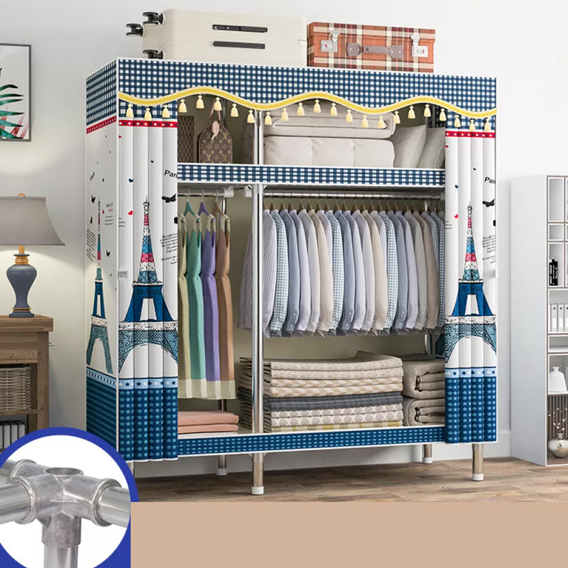 Freestanding Metal Frame Wardrobe Modern Removable Wardrobe with Legs 51"L x 18"W x 67"H White-Blue Clearhalo 'Armoires & Wardrobes' 'armoires_wardrobes' 'Bedroom Furniture' 'furn' 'furn_armoires_wardrobes' 'Furniture' 7281949