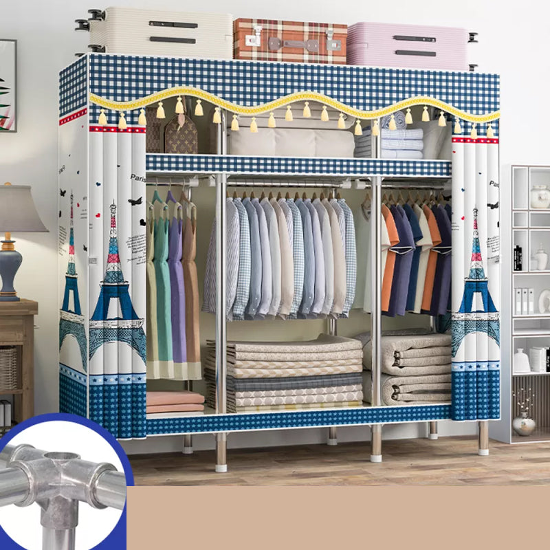 Freestanding Metal Frame Wardrobe Modern Removable Wardrobe with Legs 59"L x 18"W x 67"H White-Blue Clearhalo 'Armoires & Wardrobes' 'armoires_wardrobes' 'Bedroom Furniture' 'furn' 'furn_armoires_wardrobes' 'Furniture' 7281950