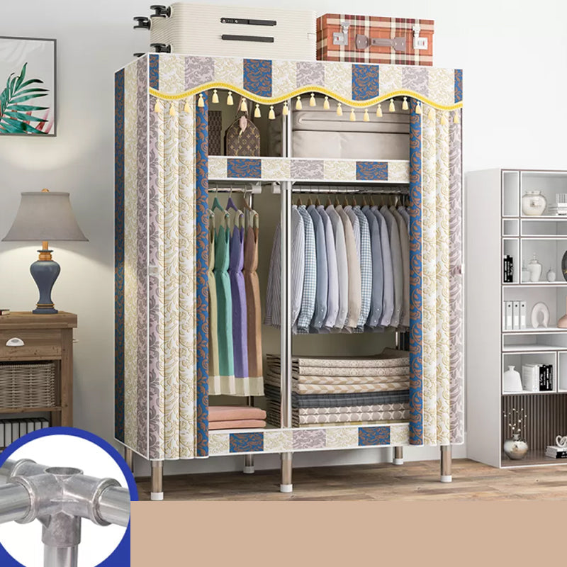 Freestanding Metal Frame Wardrobe Modern Removable Wardrobe with Legs 41"L x 18"W x 67"H Floral Clearhalo 'Armoires & Wardrobes' 'armoires_wardrobes' 'Bedroom Furniture' 'furn' 'furn_armoires_wardrobes' 'Furniture' 7281954