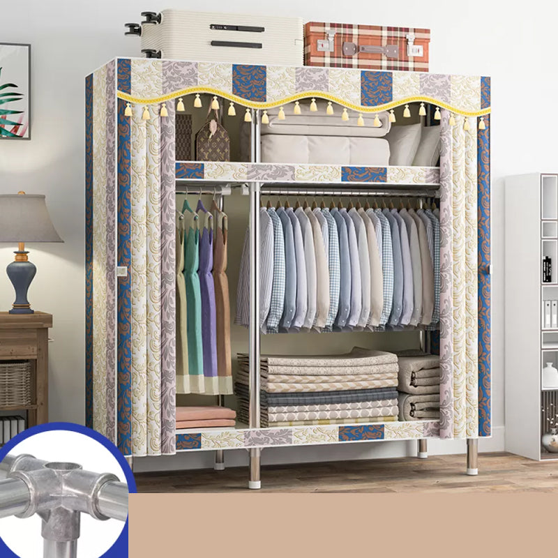 Freestanding Metal Frame Wardrobe Modern Removable Wardrobe with Legs 51"L x 18"W x 67"H Floral Clearhalo 'Armoires & Wardrobes' 'armoires_wardrobes' 'Bedroom Furniture' 'furn' 'furn_armoires_wardrobes' 'Furniture' 7281955