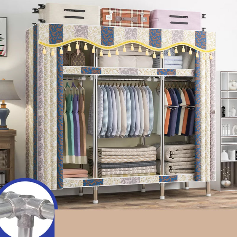 Freestanding Metal Frame Wardrobe Modern Removable Wardrobe with Legs 59"L x 18"W x 67"H Floral Clearhalo 'Armoires & Wardrobes' 'armoires_wardrobes' 'Bedroom Furniture' 'furn' 'furn_armoires_wardrobes' 'Furniture' 7281956