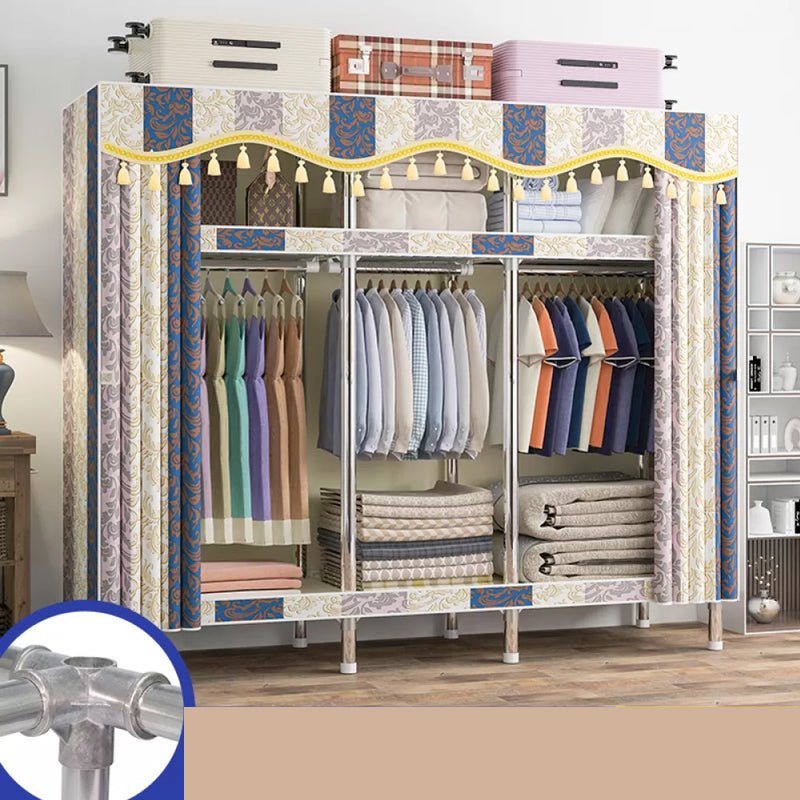 Freestanding Metal Frame Wardrobe Modern Removable Wardrobe with Legs 67"L x 18"W x 67"H Floral Clearhalo 'Armoires & Wardrobes' 'armoires_wardrobes' 'Bedroom Furniture' 'furn' 'furn_armoires_wardrobes' 'Furniture' 7281957