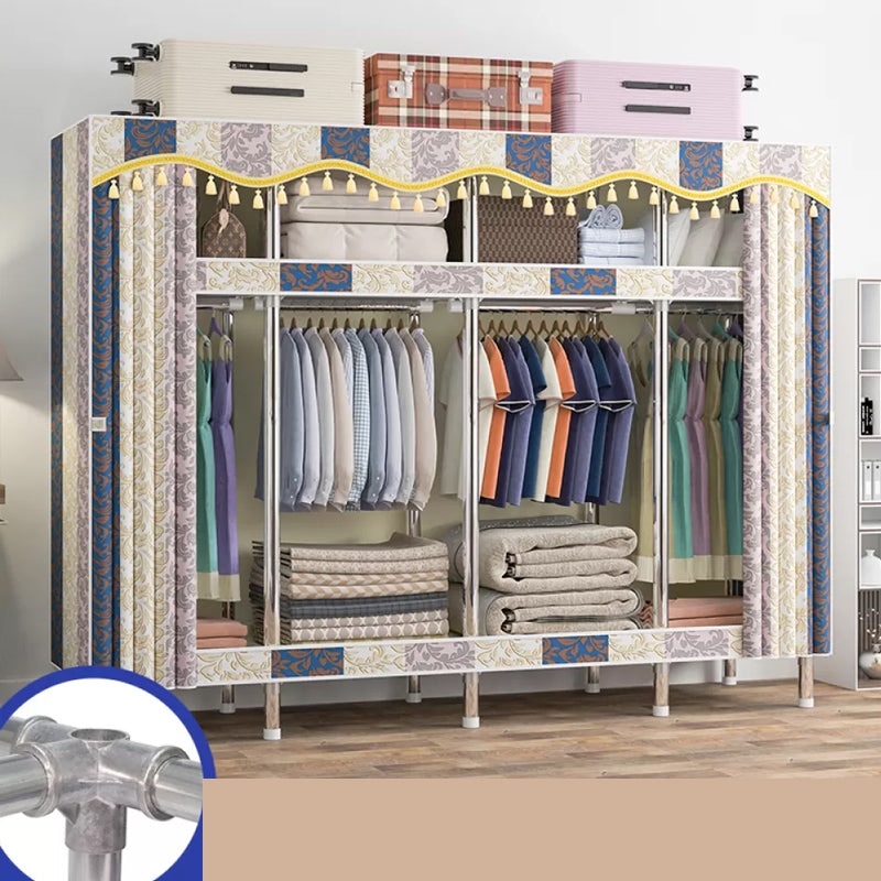 Freestanding Metal Frame Wardrobe Modern Removable Wardrobe with Legs 81"L x 18"W x 67"H Floral Clearhalo 'Armoires & Wardrobes' 'armoires_wardrobes' 'Bedroom Furniture' 'furn' 'furn_armoires_wardrobes' 'Furniture' 7281958