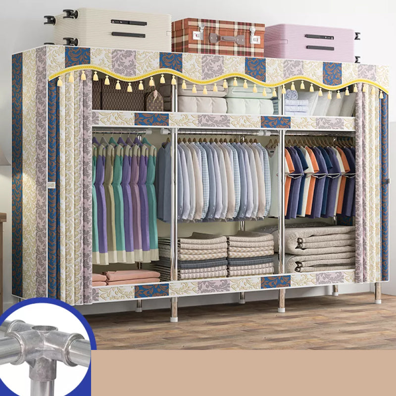 Freestanding Metal Frame Wardrobe Modern Removable Wardrobe with Legs 98.5"L x 18"W x 67"H Floral Clearhalo 'Armoires & Wardrobes' 'armoires_wardrobes' 'Bedroom Furniture' 'furn' 'furn_armoires_wardrobes' 'Furniture' 7281959