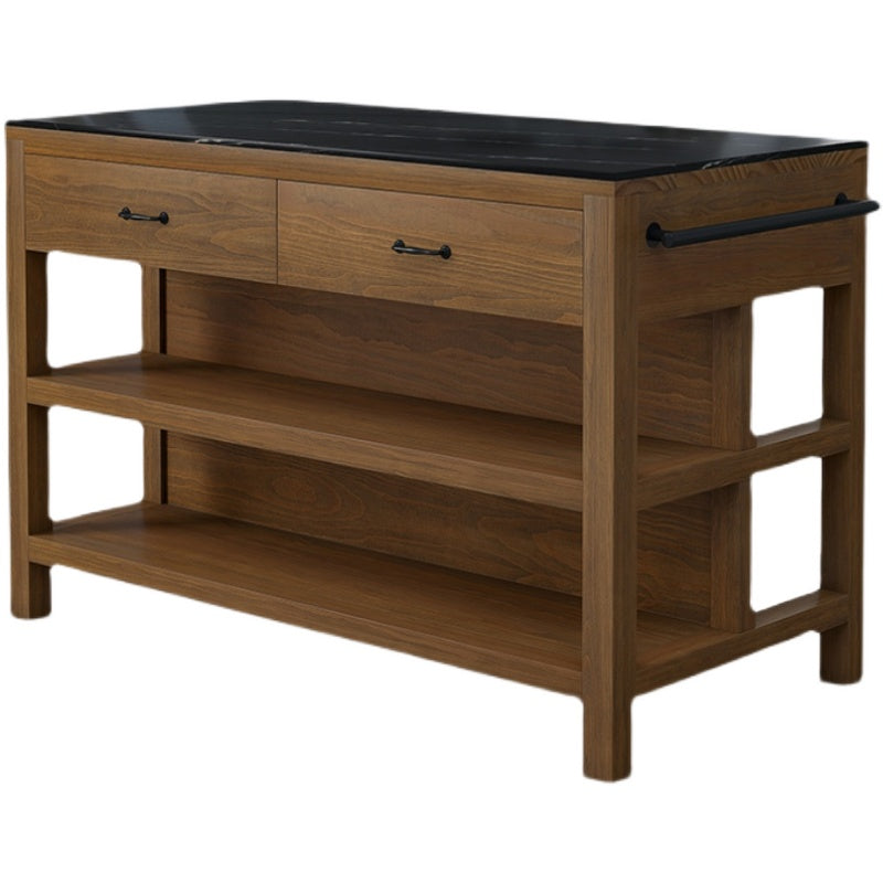 Modern Kitchen Island Table Pine Solid Wood Prep Table with Towel Rack