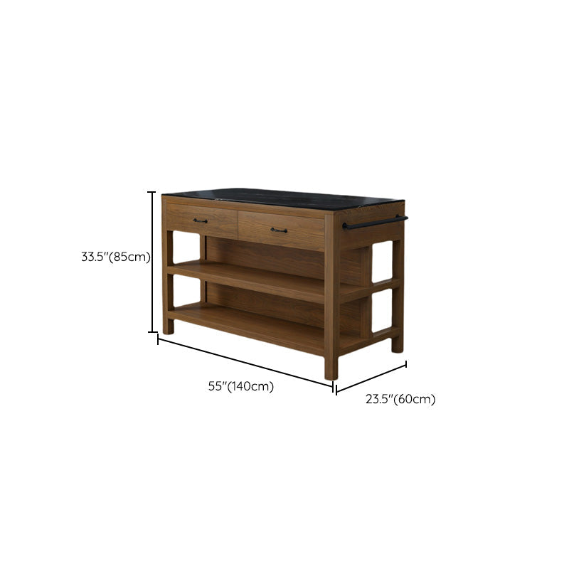 Modern Kitchen Island Table Pine Solid Wood Prep Table with Towel Rack