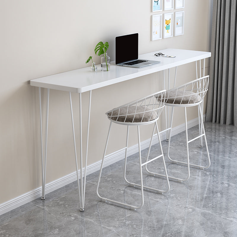 Modern Wood Rectangle Bar Table Metal Legs for Milk Tea Shop White Without Chairs Clearhalo 'Bar Furniture' 'Bar Tables' 'bar_tables' 'furn' 'furn_bar_tables' 'Furniture' 'Kitchen & Dining Furniture' 7282762