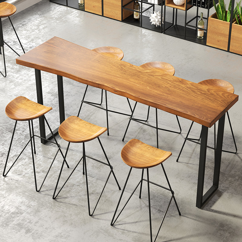 Mesa rectangular moderna de madera de pino, patas de hierro para comedor