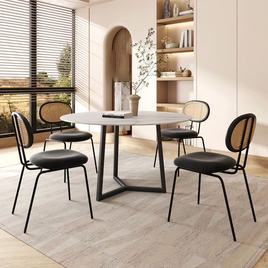 Moderne eenvoudige zijstoel gestoffeerde eetkamerstoel met metalen basis voor keuken