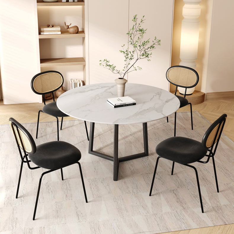 Moderne eenvoudige zijstoel gestoffeerde eetkamerstoel met metalen basis voor keuken