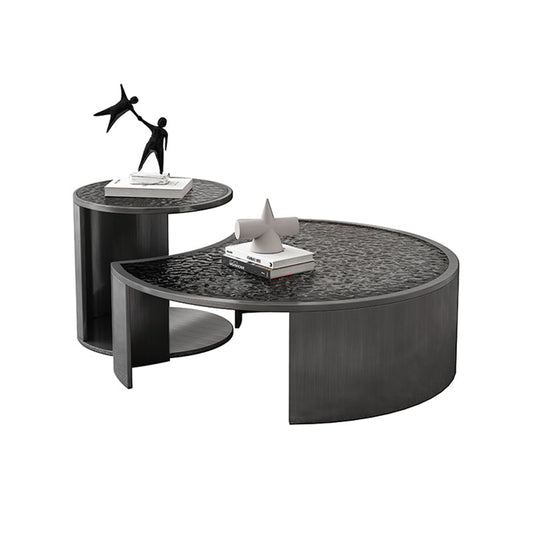 Glass Top Coffee Table Round Nesting Coffee Table Set with Grey Legs Clearhalo 'Coffee & Accent Tables' 'Coffee Tables' 'coffee_tables' 'furn' 'furn_coffee_tables' 'Furniture' 'Living Room Furniture' 7283533