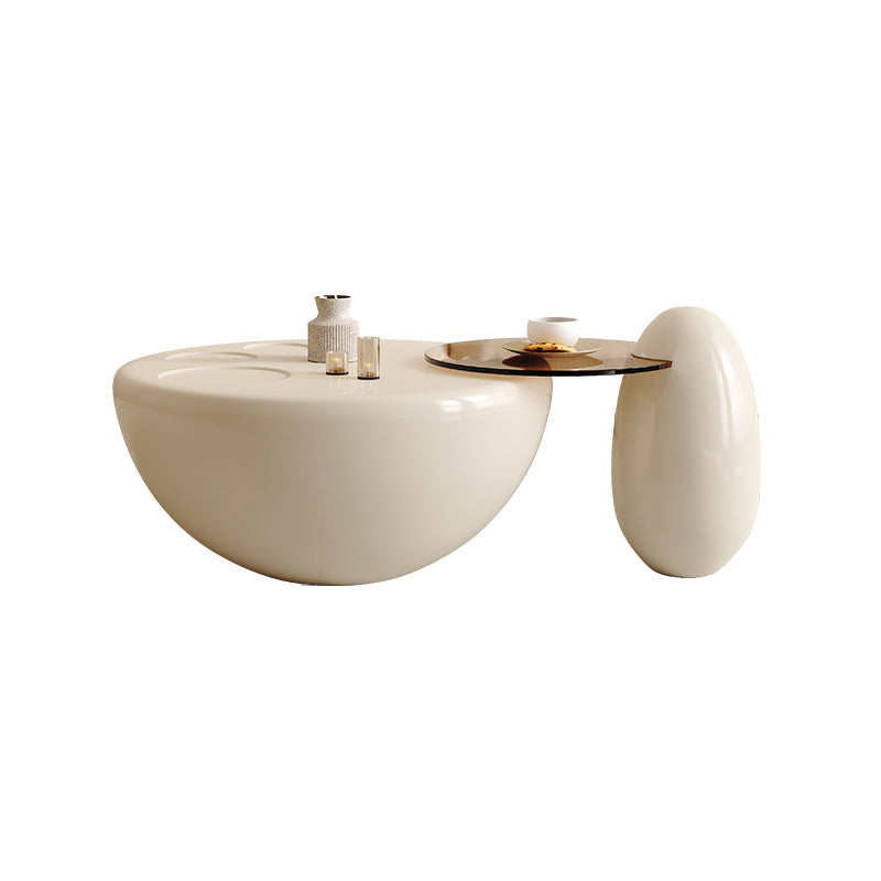 Wooden Coffee Table Round Nesting Coffee Table Set for Living Room 32"L x 32"W x 15"H+20"L x 20"W x 22"H Off-White Clearhalo 'Coffee & Accent Tables' 'Coffee Tables' 'coffee_tables' 'furn' 'furn_coffee_tables' 'Furniture' 'Living Room Furniture' 7283587