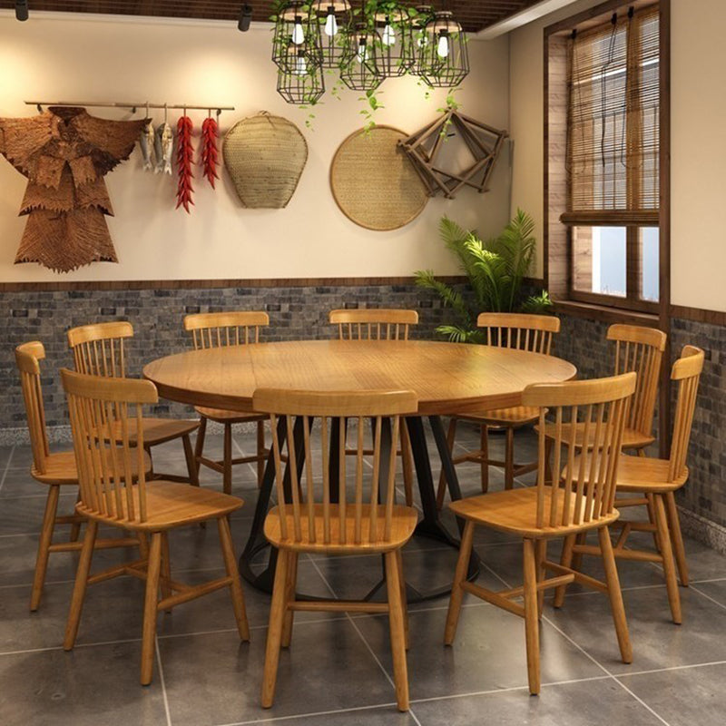 Round Dining Table Set with Wooden Chairs 1/2/5/11 Pcs Modern Solid Wood Dining Set 11 Pieces: Table, 10 Chairs Clearhalo 'Dining Room Sets' 'Dining Tables & Seating' 'dining_room_set' 'furn' 'furn_dining_room_set' 'Furniture' 'Kitchen & Dining Furniture' 7283632
