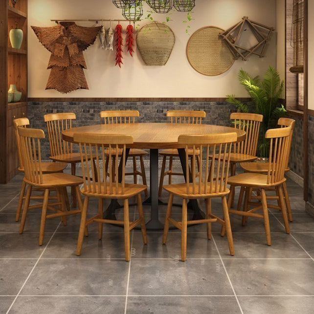 Round Dining Table Set with Wooden Chairs 1/2/5/11 Pcs Modern Solid Wood Dining Set Clearhalo 'Dining Room Sets' 'Dining Tables & Seating' 'dining_room_set' 'furn' 'furn_dining_room_set' 'Furniture' 'Kitchen & Dining Furniture' 7283642