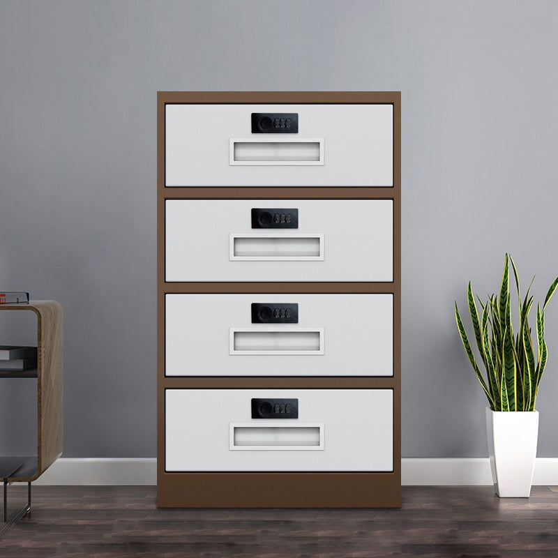 Industrial Metal Cabinet Vertical File Cabinet with Drawers and Storage White-Brown 4 Clearhalo 'Filing Cabinets' 'filling_cabinets' 'furn' 'furn_filling_cabinets' 'Furniture' 'Office Furniture' 7283843