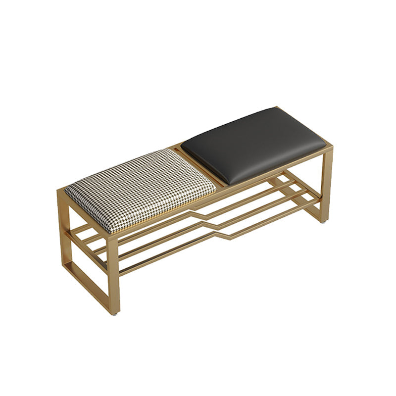 Modern Cushioned Seating Bench Rectangle Shoe Storage Entryway Bench , 13.5 Inch W Black Houndstooth Gold Clearhalo 'Benches' 'Chairs & Seating' 'furn' 'furn_benches' 'Furniture' 'Living Room Furniture' 7284355