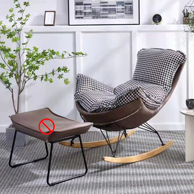 Light Luxury Style Single Leisure Chaise Rocking Chair Lounge Lazy Chair Rocking Chair Brown Houndstooth Clearhalo 'Chairs & Seating' 'furn' 'furn_rocking_chairs' 'Furniture' 'Living Room Furniture' 'Rocking Chairs' 'rocking_chairs' 7284445