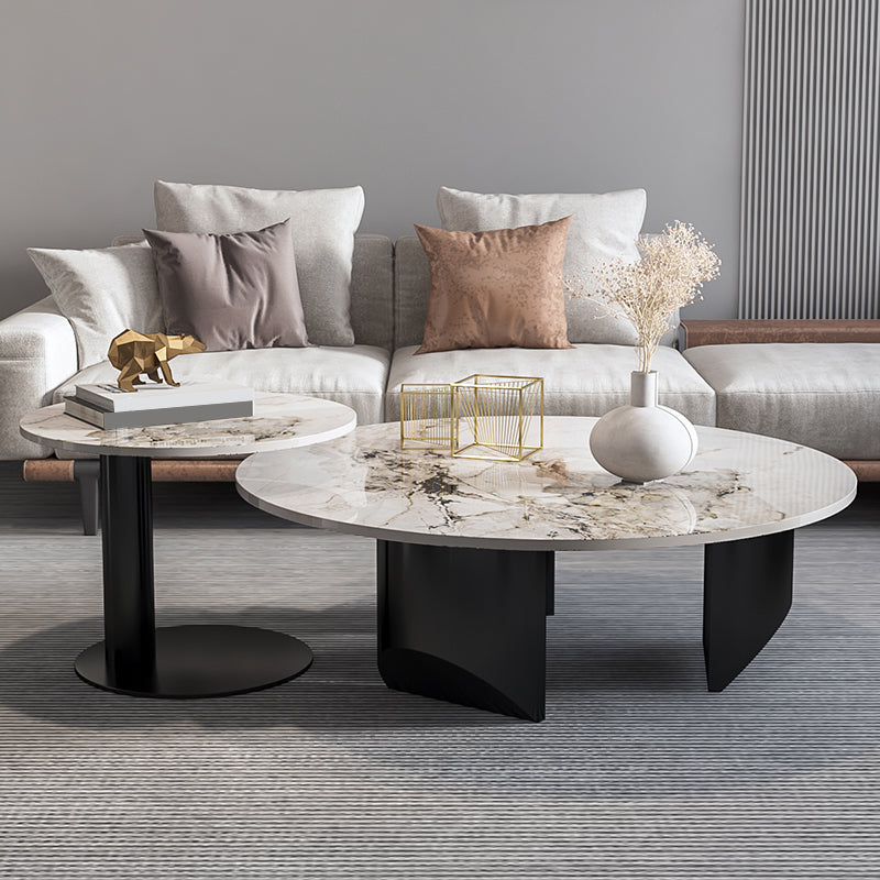 Modern Coffee Table Slate Round Nesting Coffee Table Set with Black Legs Clearhalo 'Coffee & Accent Tables' 'Coffee Tables' 'coffee_tables' 'furn' 'furn_coffee_tables' 'Furniture' 'Living Room Furniture' 7284547