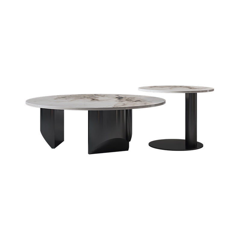 Modern Coffee Table Slate Round Nesting Coffee Table Set with Black Legs Clearhalo 'Coffee & Accent Tables' 'Coffee Tables' 'coffee_tables' 'furn' 'furn_coffee_tables' 'Furniture' 'Living Room Furniture' 7284554