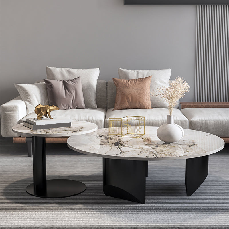 Modern Coffee Table Slate Round Nesting Coffee Table Set with Black Legs Clearhalo 'Coffee & Accent Tables' 'Coffee Tables' 'coffee_tables' 'furn' 'furn_coffee_tables' 'Furniture' 'Living Room Furniture' 7284555