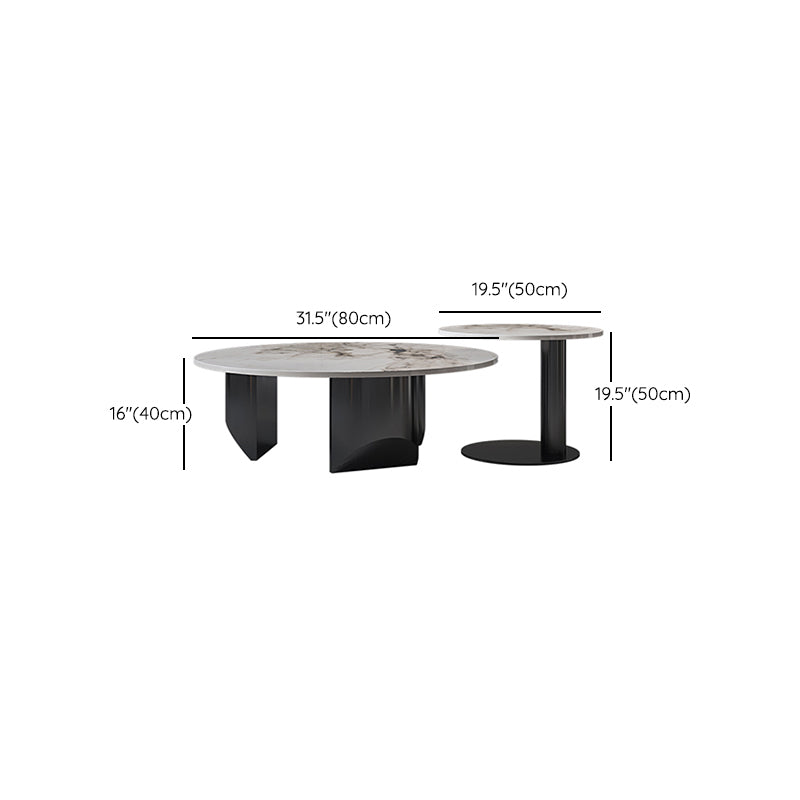 Modern Coffee Table Slate Round Nesting Coffee Table Set with Black Legs Clearhalo 'Coffee & Accent Tables' 'Coffee Tables' 'coffee_tables' 'furn' 'furn_coffee_tables' 'Furniture' 'Living Room Furniture' 7284567