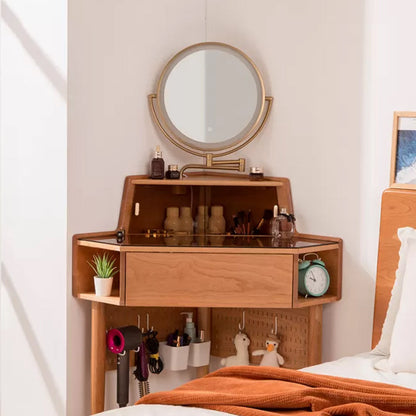 Contemporary Mirrored Glass Drawers Make-up Vanity with Storage for Bedroom Makeup Vanity & Mirror Natural Clearhalo 'Bedroom Furniture' 'furn' 'furn_makeup_vanities' 'Furniture' 'Makeup Vanities' 'makeup_vanities' 7284569