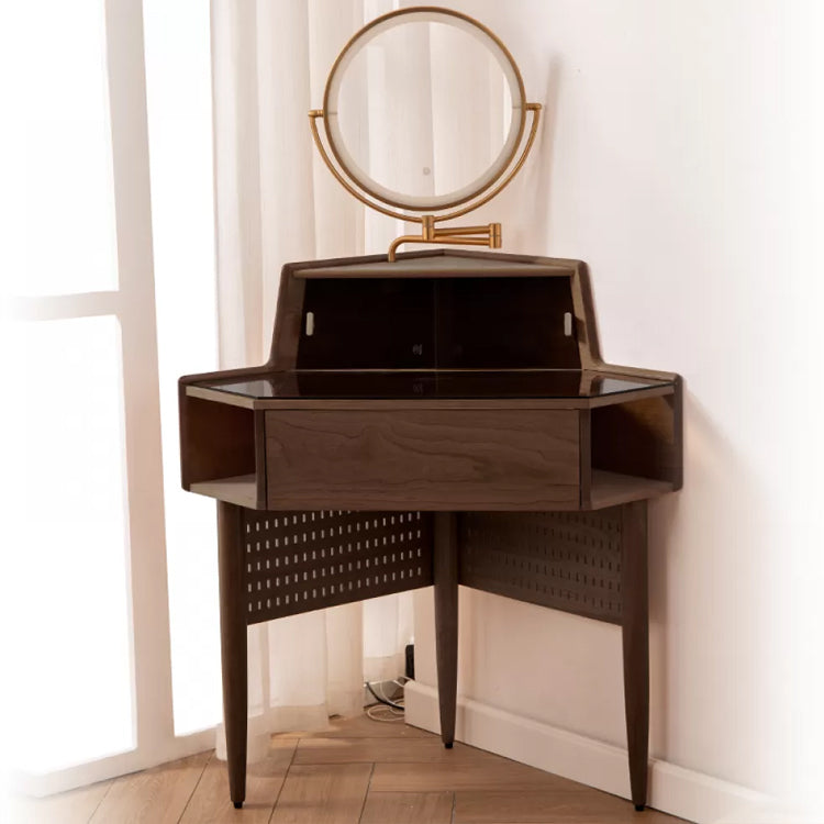 Contemporary Mirrored Glass Drawers Make-up Vanity with Storage for Bedroom Makeup Vanity & Mirror Walnut Clearhalo 'Bedroom Furniture' 'furn' 'furn_makeup_vanities' 'Furniture' 'Makeup Vanities' 'makeup_vanities' 7284571